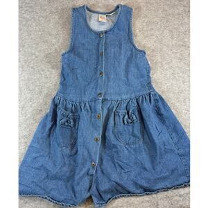 Radishes & Roses Jean Dress Girls Size 12 Blue Denim Sleeveless Button Front Y2K
